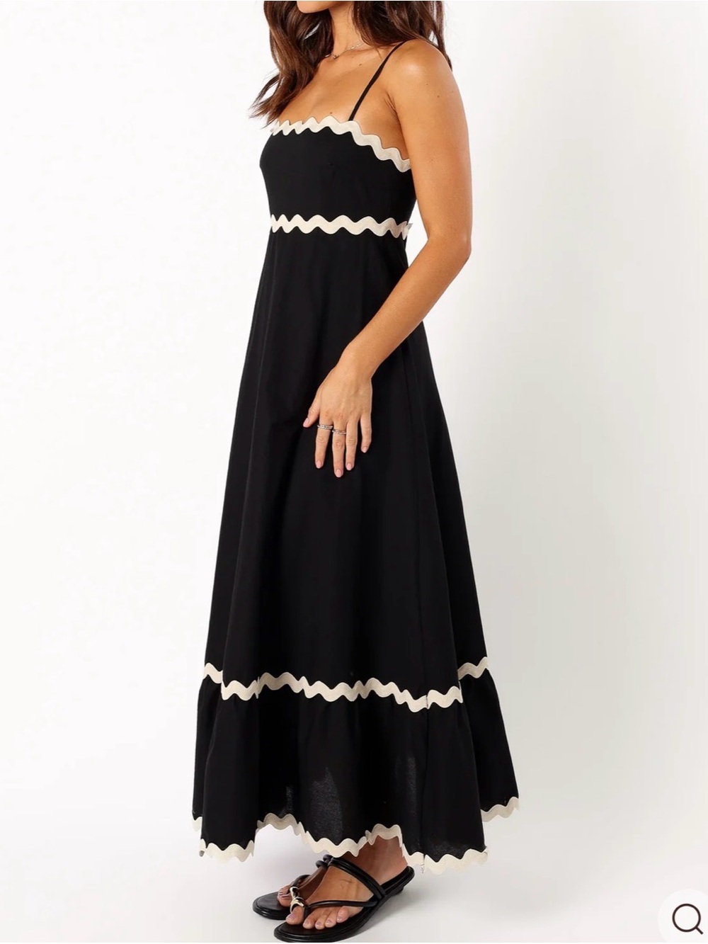 Petal & Pup Yana Maxi Black Maxi Dress with Cream Scallop Trim